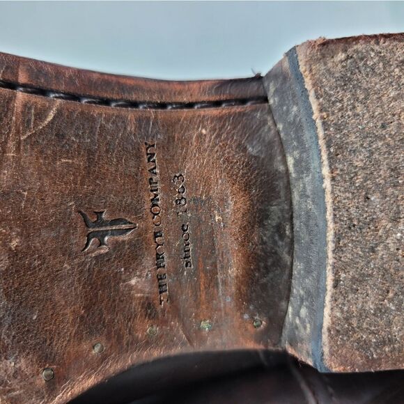 Frye Lindsay Womens Boots Size 8.5 Logo Embroidered Brown Riding Back Side Zip - Picture 10 of 11